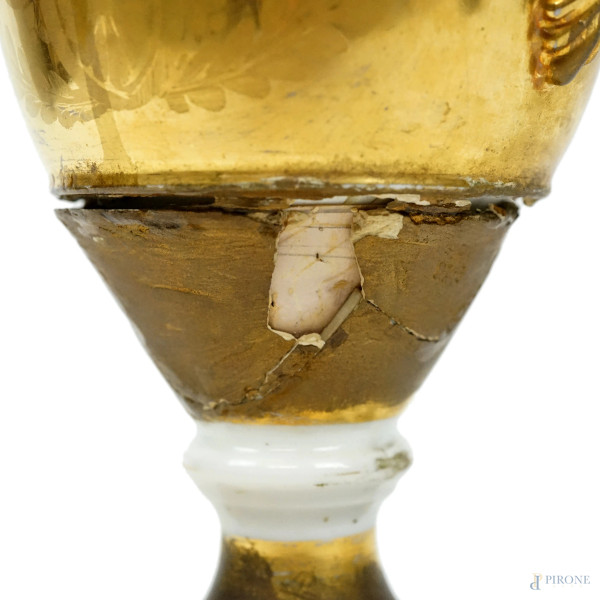 Vaso In Porcellana Policroma Francia Xix Secolo Corpo Dorato Con