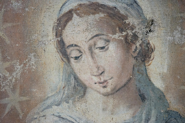 Pittore del XVIII secolo Madonna con Bambino Da un legno uscì la