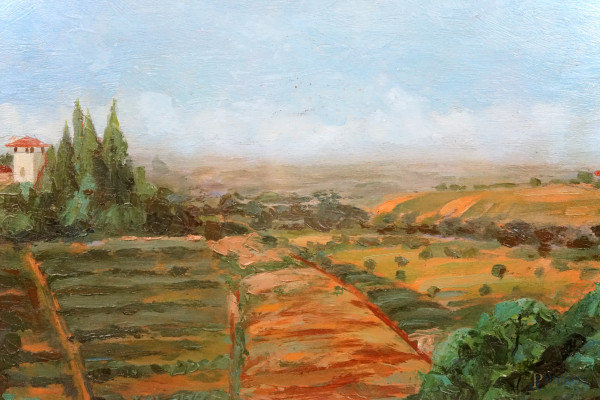 Paesaggio Collinare Olio Su Cartone Cm 29x40 Firmato Entro Cornice