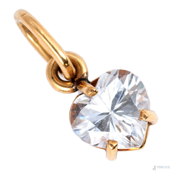 Ciondolo a foggia di cuore in oro e zircone, cm 0,5