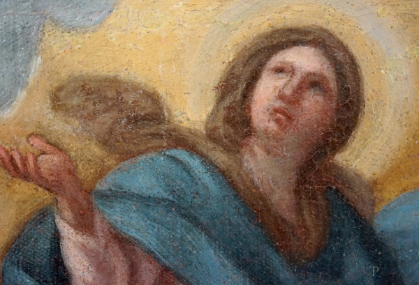 Scuola napoletana del XVIII secolo, Immacolata Concezione, olio su tela, cm 26,8x22,5, entro corn...