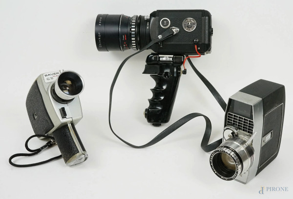Lotto di tre telecamere Bauer Super C3, Bell & Howell, L & R.L, misure max cm 23x22x7, (difetti)