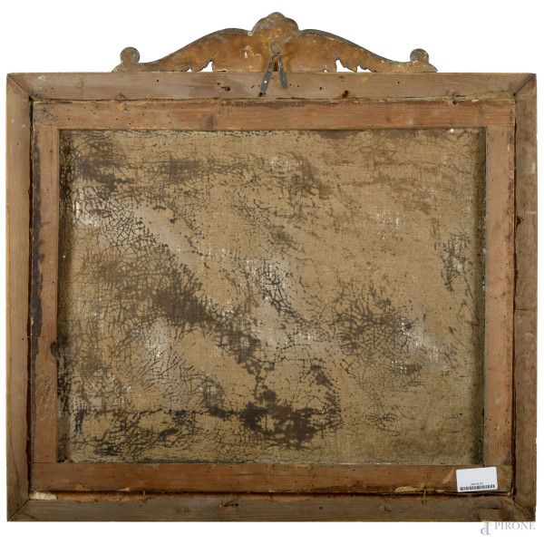 Pittore del XX secolo, capriccio con rovine romane, olio su tela, cm 55x68 entro cornice.