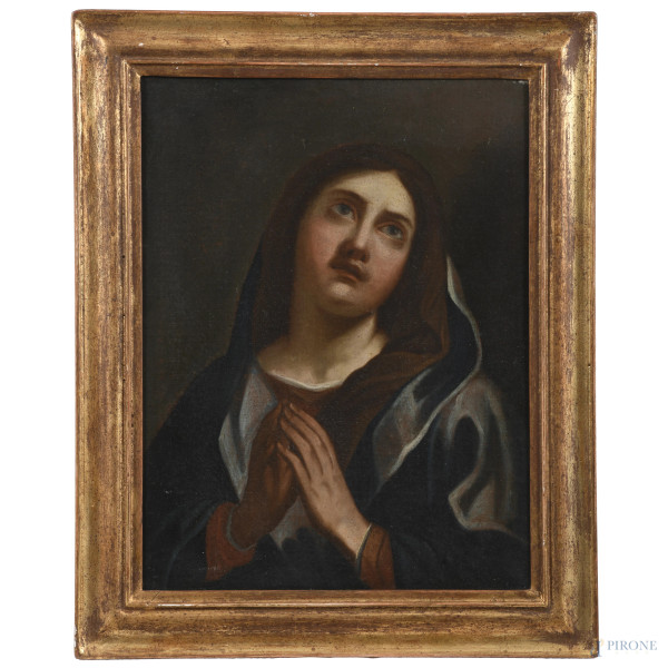 Vergine Orante, XVIII-XIX secolo, olio su tela, cm 47x36, entro cornice, (segni di usura, abrasioni)