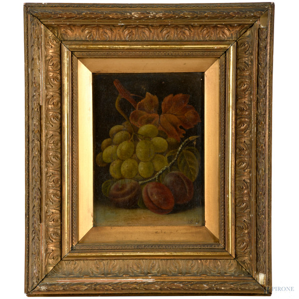 Coppia di nature morte, olio su tela, XIX secolo, anagrammato HS in basso, cm 36x31 entro cornice