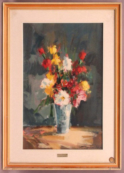 Natura morta con fiori, olio su tela 56x36 cm, firmato G. Farinella entro cornice.