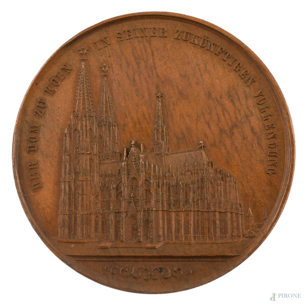 Medaglia raffigurante il Duomo di Colonia, diametro cm 5, (segni di usura)