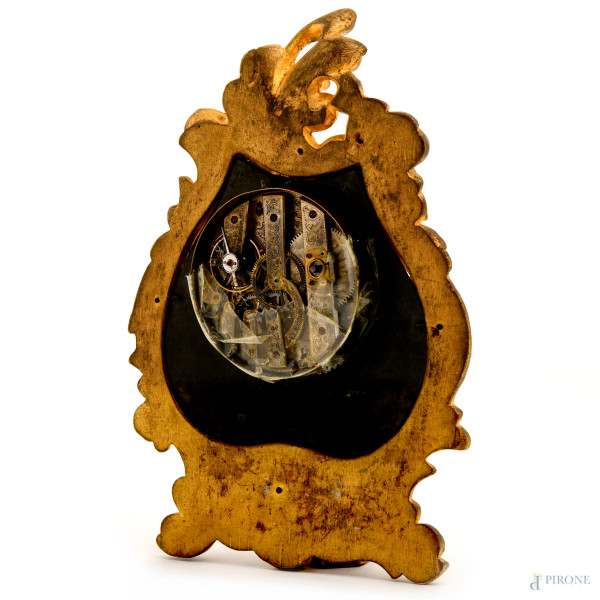 Orologio in bronzo dorato e smalti con scena galante. Vienna, XIX secolo, cm 13x8,5, (difetti, ma...