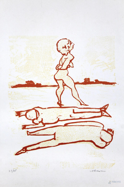 Mino Maccari - Figure, litografia es. 28/48, cm 70x50, (difetti sulla carta)