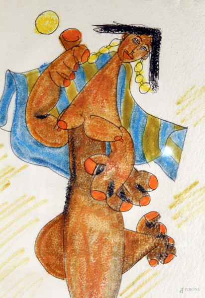 Paolo Da San Lorenzo - Figura, disegno a tecnica mista su carta, cm. 28x34, entro cornice.