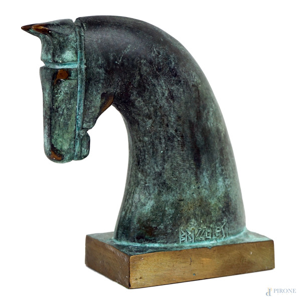 Cavallo, scultura in bronzo, cm h 15,5, firmata Brizzolesi.