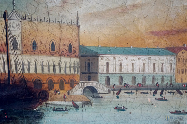Veduta di Venezia, sec. XIX, olio su tela, cm 35,5x57,5, entro cornice, (difetti)