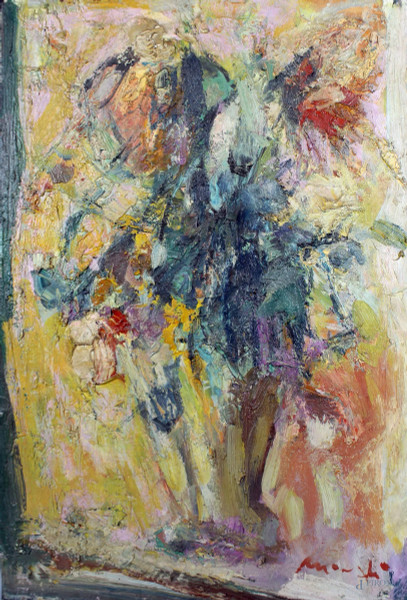 Vaso con fiori, olio su tela, cm.. 60x40, firmato.