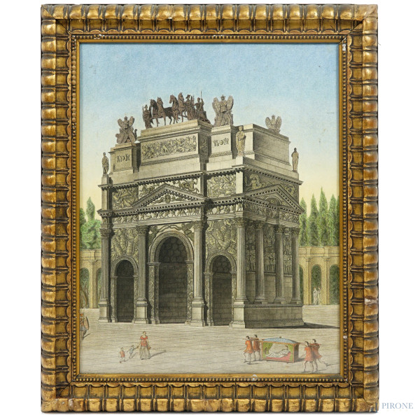 L'Arco di Trionfo di Orange, tecnica mista su carta, XX secolo, cm 59x49, entro cornice