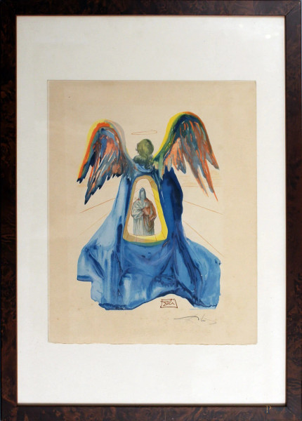 Angelo, litografia a colori, cm. 32,5x26, entro cornice.