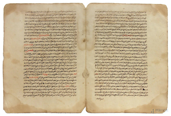 Antica doppia pagina manoscritta a inchiostro su carta, Persia, fine del '700, cm 28x43