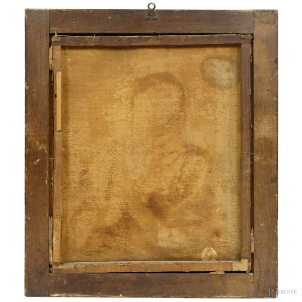 Vergine in preghiera, olio su tela, XIX secolo, cm 74.5x61.5, prima tela, entro cornice, (ritocch...