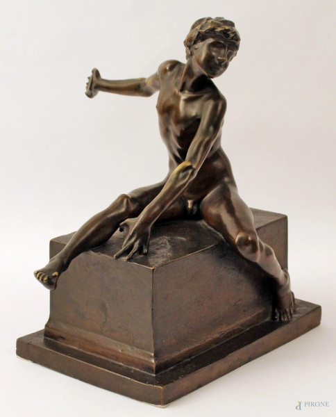 Bernardo Balestrieri - Fanciullo, scultura in bronzo, h. 36x28x20