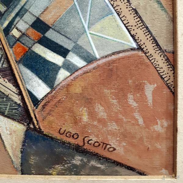 Ugo Scotto (XX sec.)Aeropittura, tecnica mista su tavola, cm 28x21, firmato in basso a destra, co...