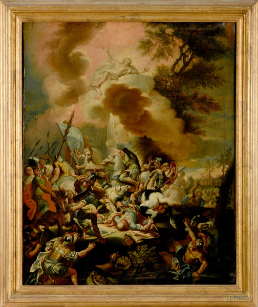 Battaglia di Ponte Milvio, XVIII secolo, olio su tela, cm 69,5x54,5, (segni di battitura del telaio)