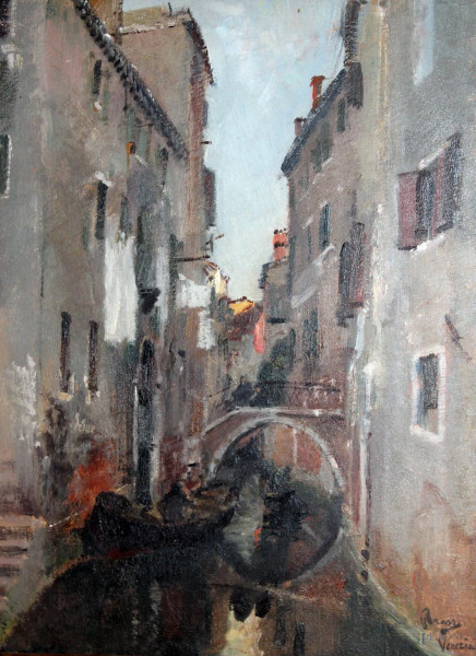 Scorcio di Venezia con gondole e figure