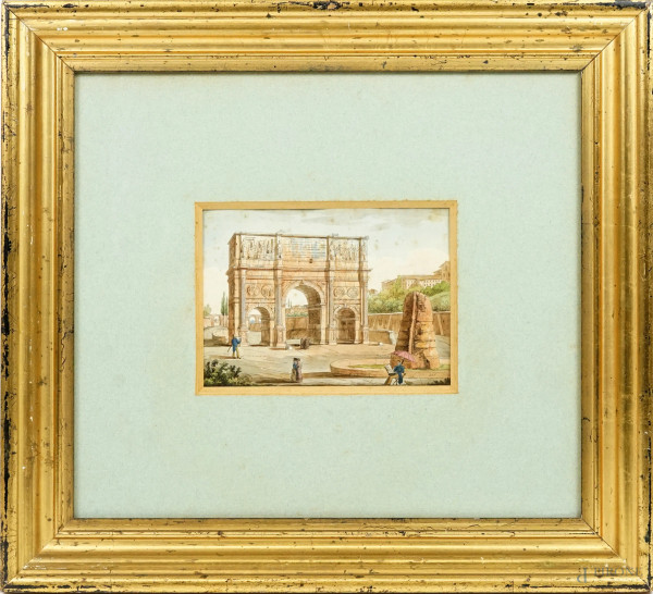 Arco di Costantino, acquerello su carta, cm 33x37, INIZI XX SECOLO, entro cornice.
