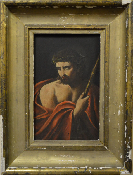 Ecce Homo, olio su tavola 15x26 cm, XIX sec°, entro cornice.