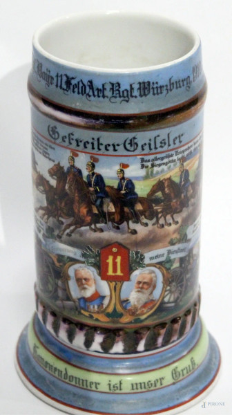 Boccale da birra in porcellana dipinta, primi 900