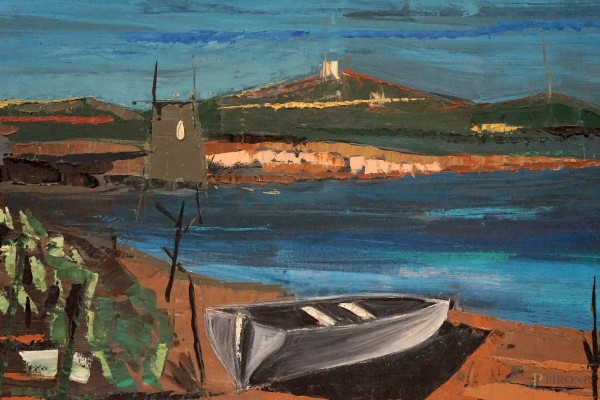 Scorcio di costa, olio su tela, cm 50x100, firmato e datato, entro cornice.