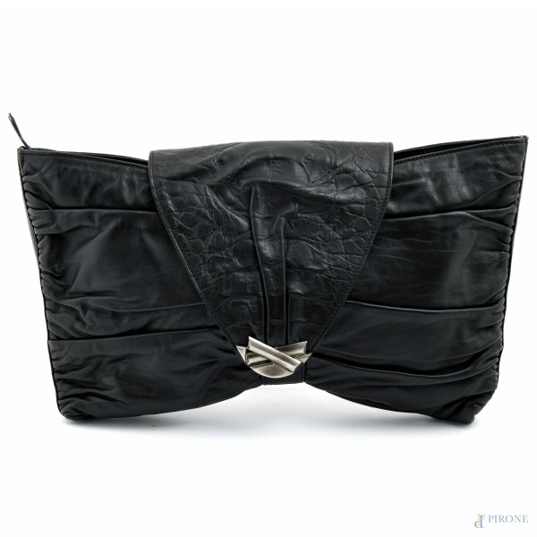 Borsa a mano in pelle nera Gianni Versace, cm 23x35x4, (segni di usura)