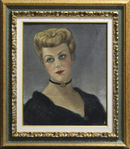 Ritratto di donna, olio su tela, 50x40 cm, entro cornice