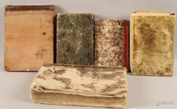 Lotto composto da cinque libri del XVIII E XIX sec.