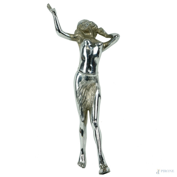 Modella, scultura liberty in metallo argentato, cm h 33, XX secolo, (difetti).