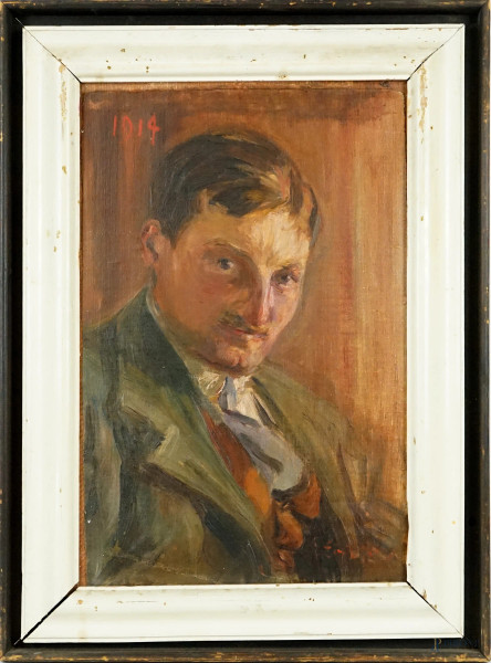 Emile Baes - Ritratto d'uomo, olio su tela riportata su cartone, cm 44,5x29, entro cornice.