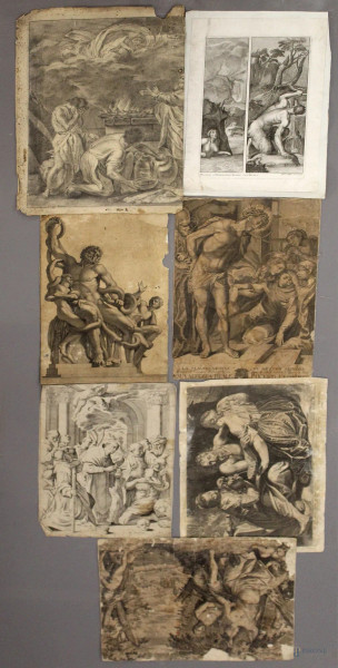 Lotto di sette stampe e incisioni a soggetti e misure diverse dal XVIII al XIX sec.