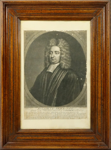 Peter Pelham (c. 1695-1751) e John Bowles (1701?-1779), Jonathan Swift, incisione, cm 34.5x24.5, (difetti)