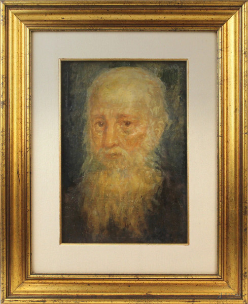Ritratto di anziano, olio su cartoncino, cm 34x23, XX secolo, entro cornice