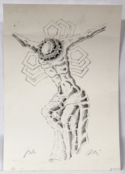 Salvador Dal&#236; - Cristo, serigrafia su carta, cm 50 x 35 (macchie sulla carta).