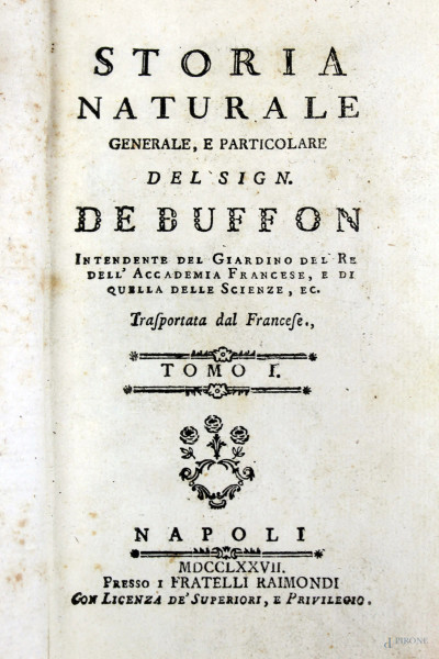 Storia naturale di De Buffon, 31 volumi, Napoli, 1787, (opera incompleta, mancanze)