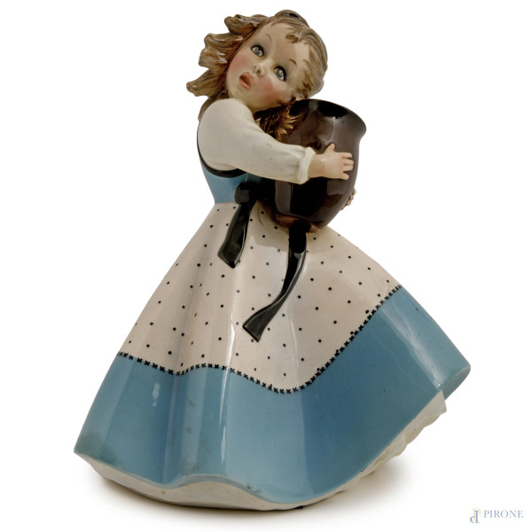 Bambina con orcio, scultura in ceramica VI.BI. Torino, anni Cinquanta, cm 40x30x25 ca, (difetti)