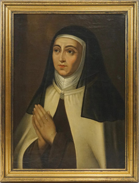 Pittore del XIX secolo, S. Teresa d'Avila, olio su tela, cm 75x55, entro cornice, (un restauro)