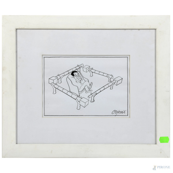 Lotto di tre vignette, XX secolo, inchiostro sun carta, misure massime cm 33x40,5 compreso passep...