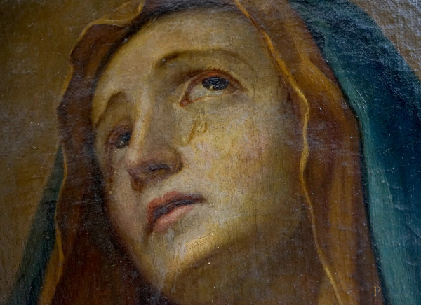 Seguace di Pompeo Batoni (Lucca, 1708 – Roma, 1787), Vergine addolorata, olio su tela applicata s...