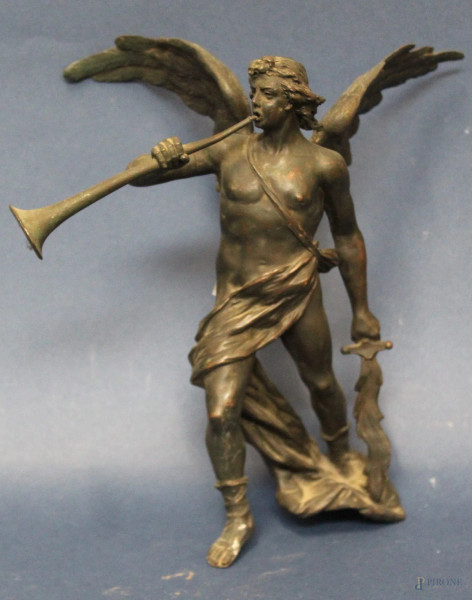 Arcangelo Gabriele, scultura in bronzo, XIX sec., H 23 cm, priva di appoggio.