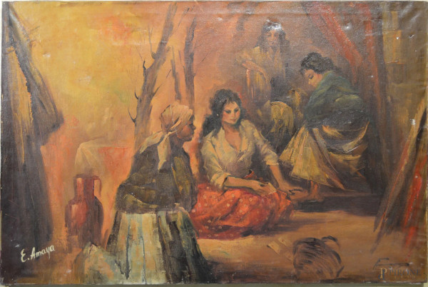 Donne, olio su tela 91x61cm, firmato