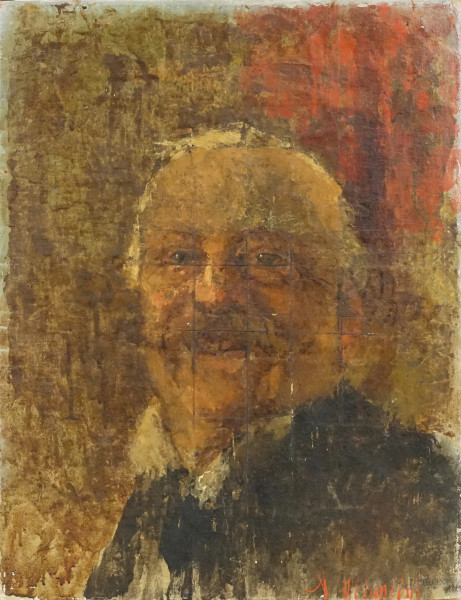 Autoritratto, olio su tela, cm 46x36, firmato in basso a destra A. Mancini, (difetti)