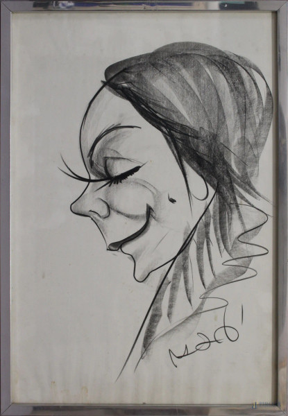 Ritratto di donna, disegno a carboncino su carta 50x34 entro cornice firmato.