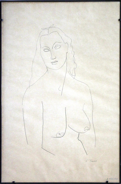 Nudo di donna, disegno a china su carta, firmato A. Friscia, cm 69 x 49.