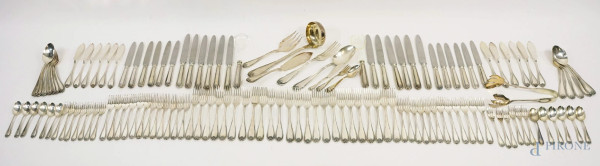 Servizio di posate in argento, XX secolo, peso netto gr. 6760