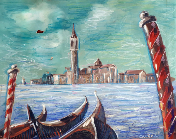 Laguna di Venezia, tecnica mista su cartone, cm 21x27, firmato